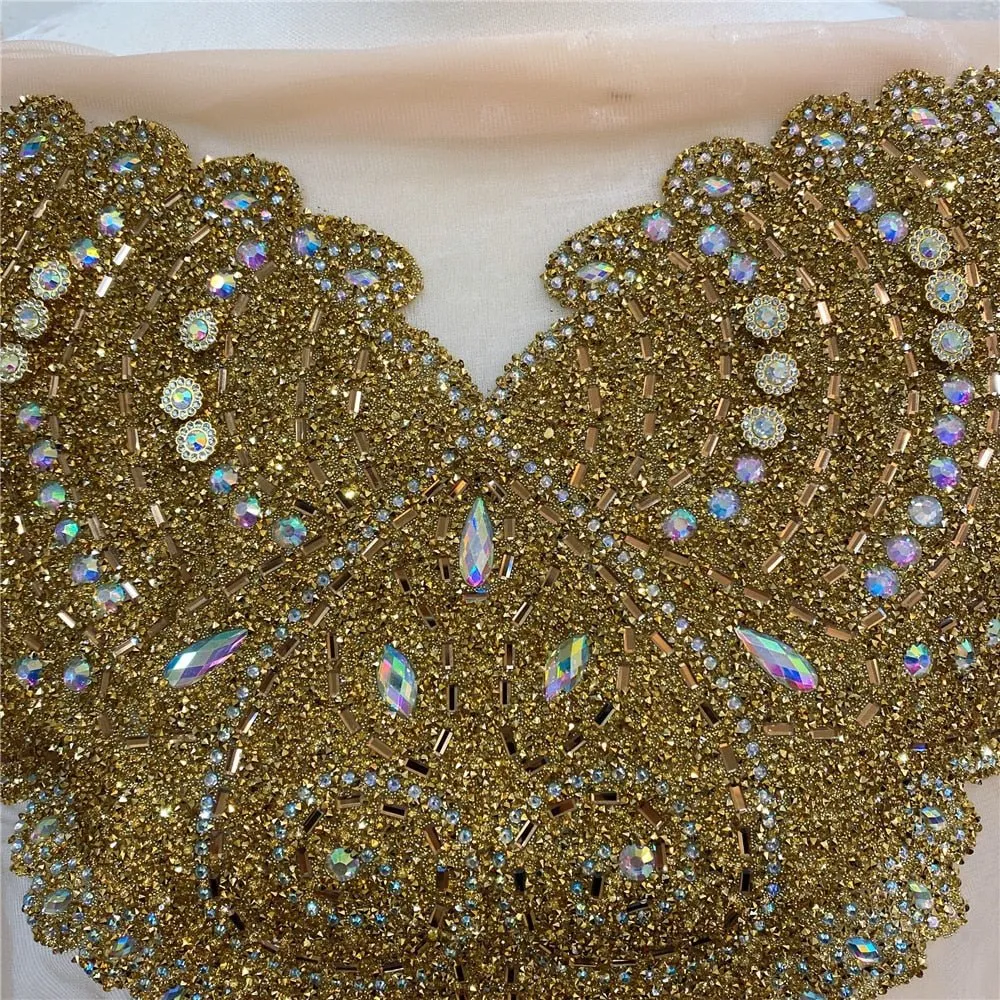 Bridal Wedding Party Rhinestone Crystal Beaded Sequin Glitter Full Body Sew On Patch Trim Applique / 11 COLOR DESIGNS