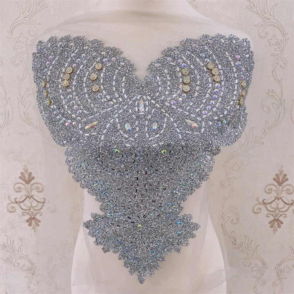 Bridal Wedding Party Rhinestone Crystal Beaded Sequin Glitter Full Body Sew On Patch Trim Applique / 11 COLOR DESIGNS