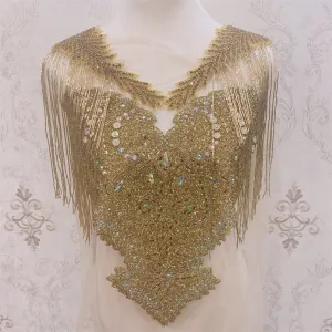 Bridal Wedding Party Rhinestone Crystal Beaded Sequin Glitter Full Body Sew On Patch Trim Applique / 11 COLOR DESIGNS