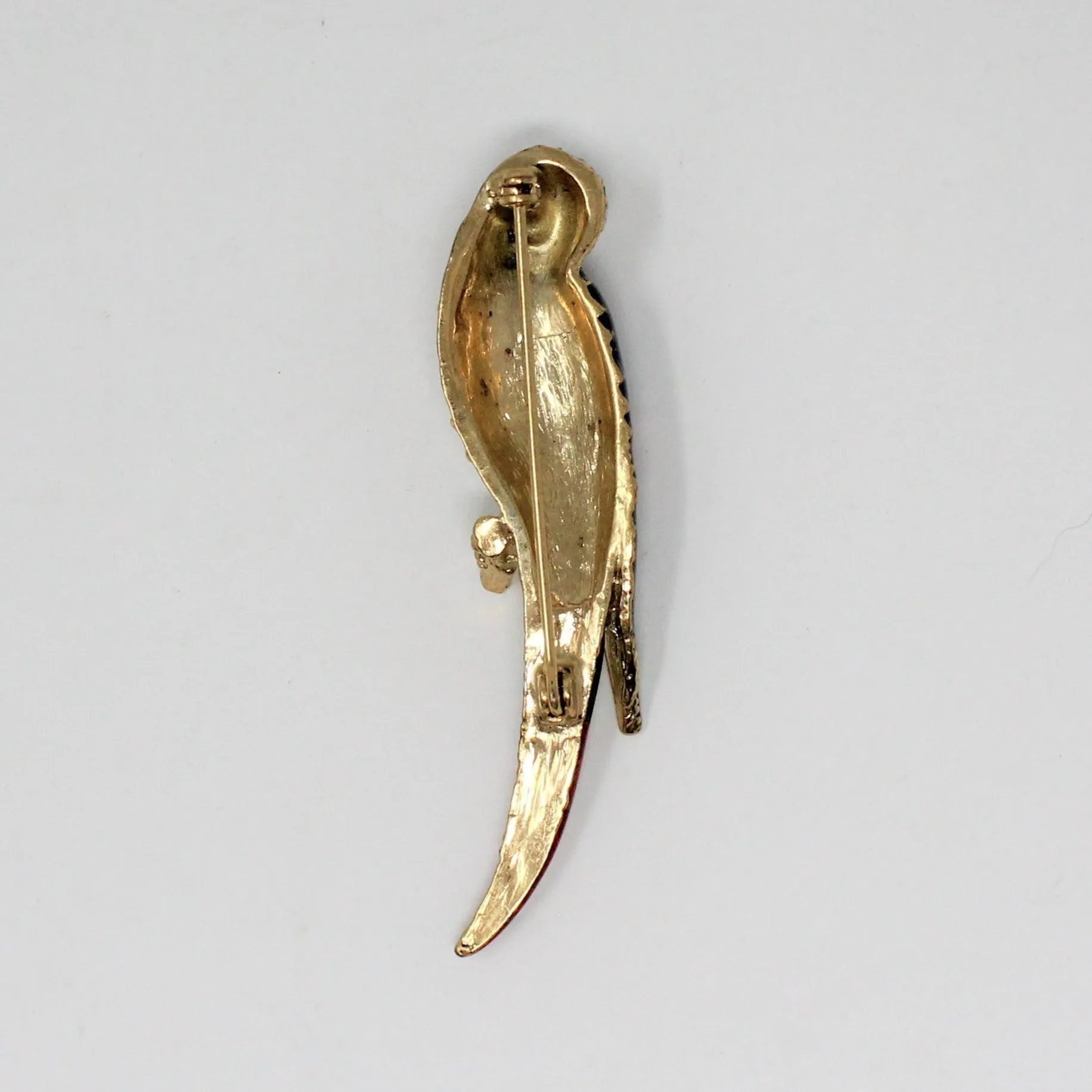 Brooch / Pin, Bird / Parrot, Blue, Red & Green Enamel with Rhinestones, Vintage, SOLD