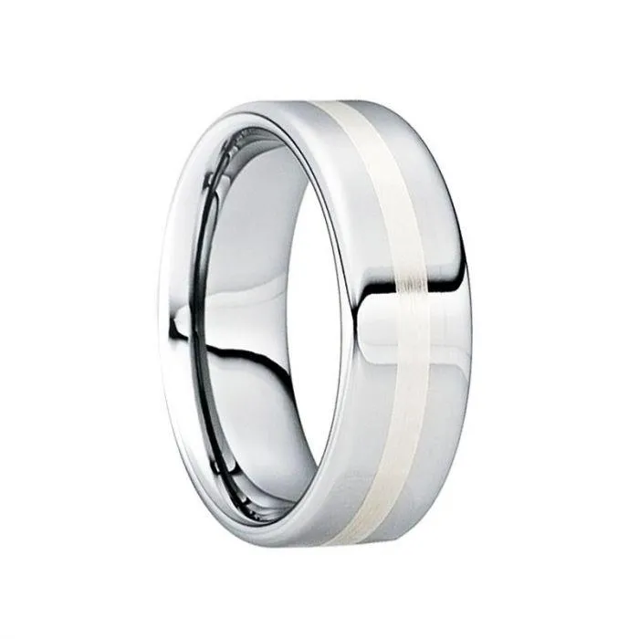 CASSIAN  Tungsten Carbide Wedding Ring with 18K White Gold Inlay & Polished Finish - 8mm