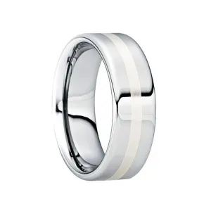 CASSIAN  Tungsten Carbide Wedding Ring with 18K White Gold Inlay & Polished Finish - 8mm