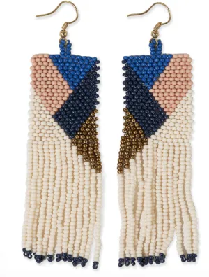 CHARLOTTE Angled Beaded Fringe Navy Earrings