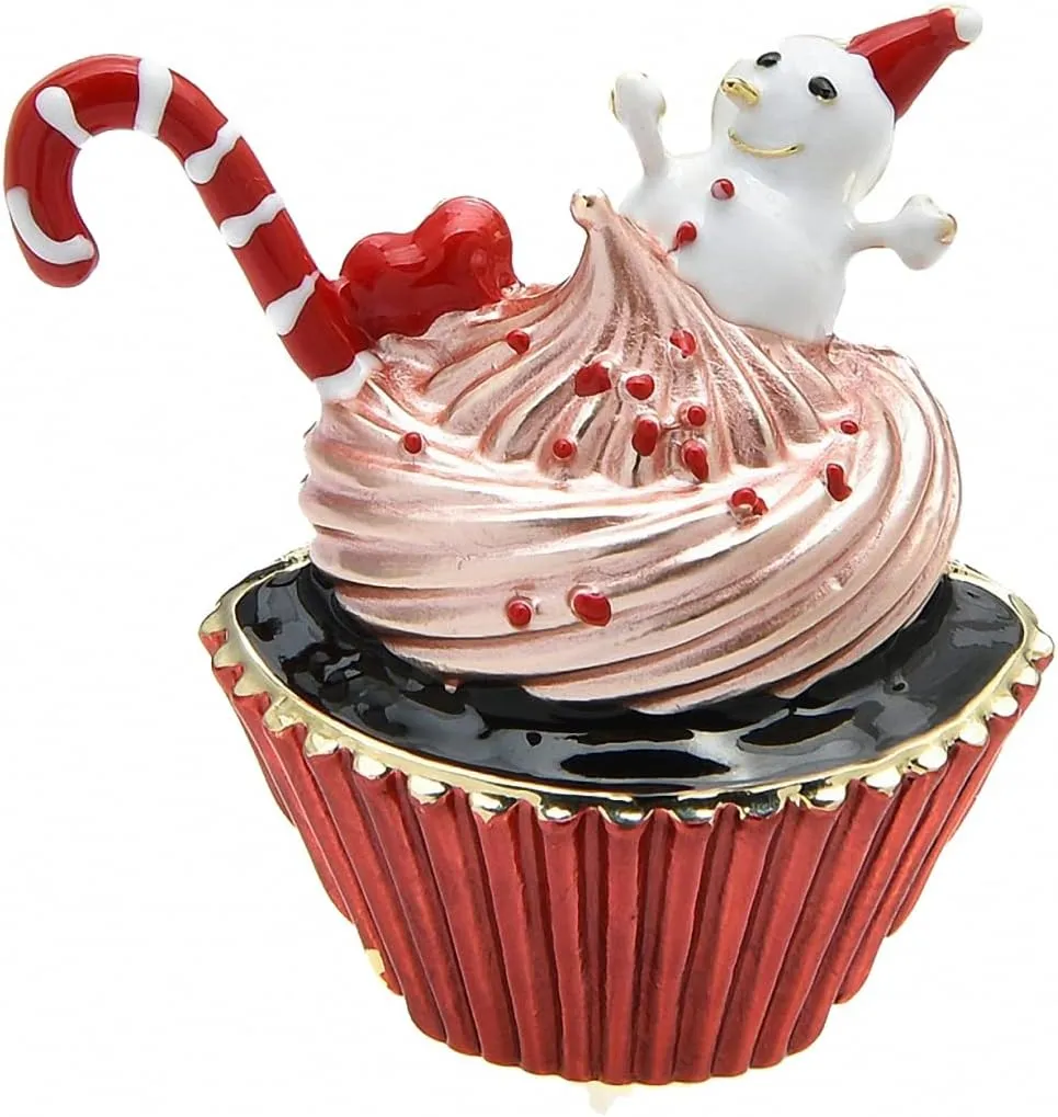 Christmas Cup Cake Brooches Women Enamel Snowman Dessert Christmas Brooch Pins