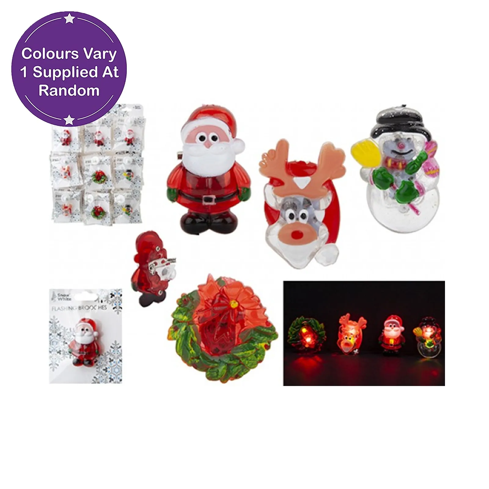 Christmas Flashing Brooch Santa Reindeer Snowman Assorted