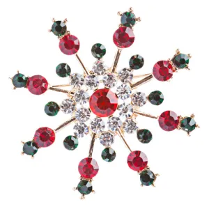 Christmas Jewelry Crystal Rhinestone Colorful Snowflake Charm Brooch Pin BH95