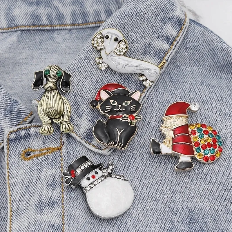 Christmas Santa Claus Pet Dog Alloy Cowboy Brooch Wholesale