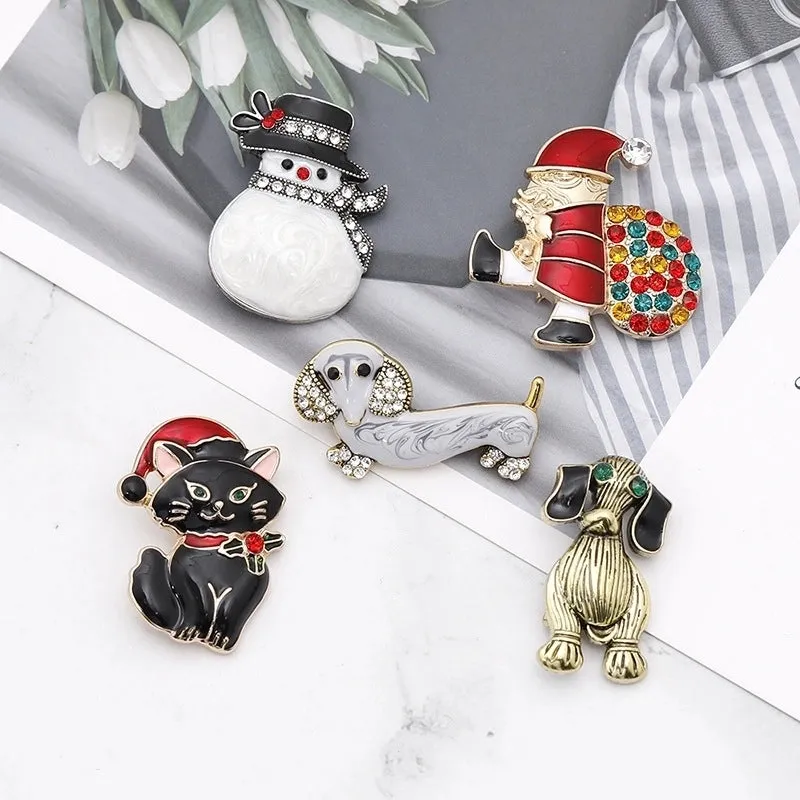 Christmas Santa Claus Pet Dog Alloy Cowboy Brooch Wholesale