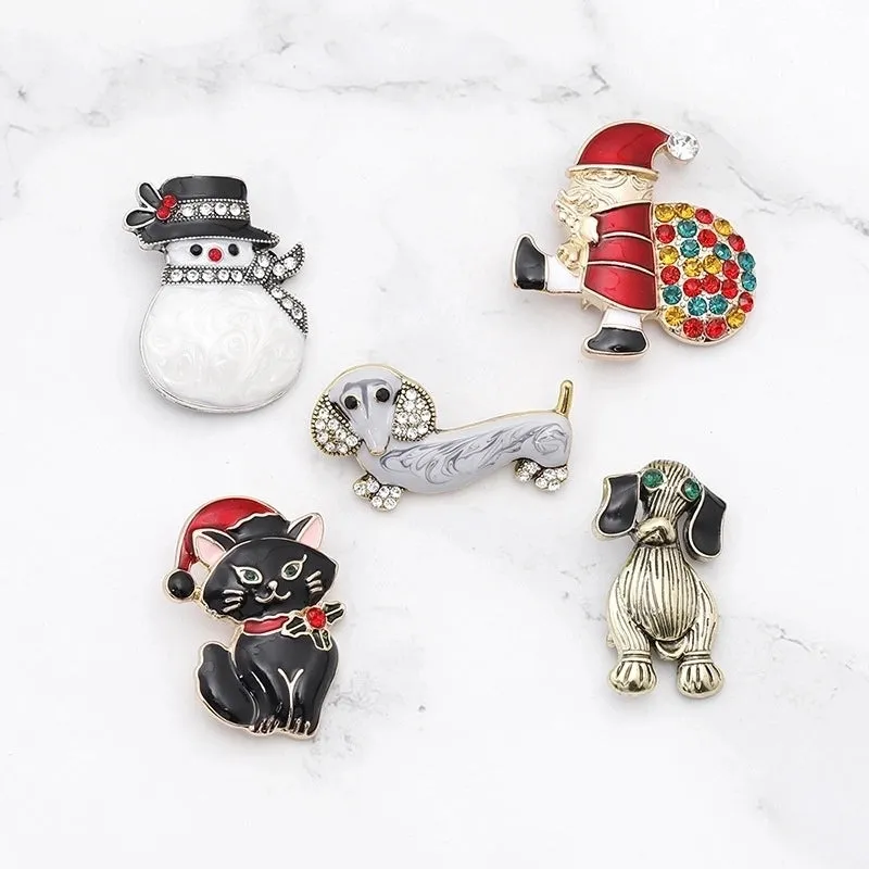 Christmas Santa Claus Pet Dog Alloy Cowboy Brooch Wholesale