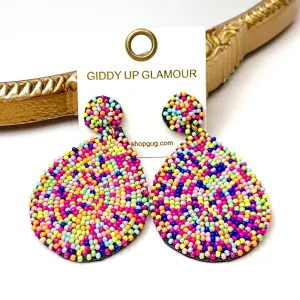 Circle Post Beaded Teardrop Earrings in Multicolor