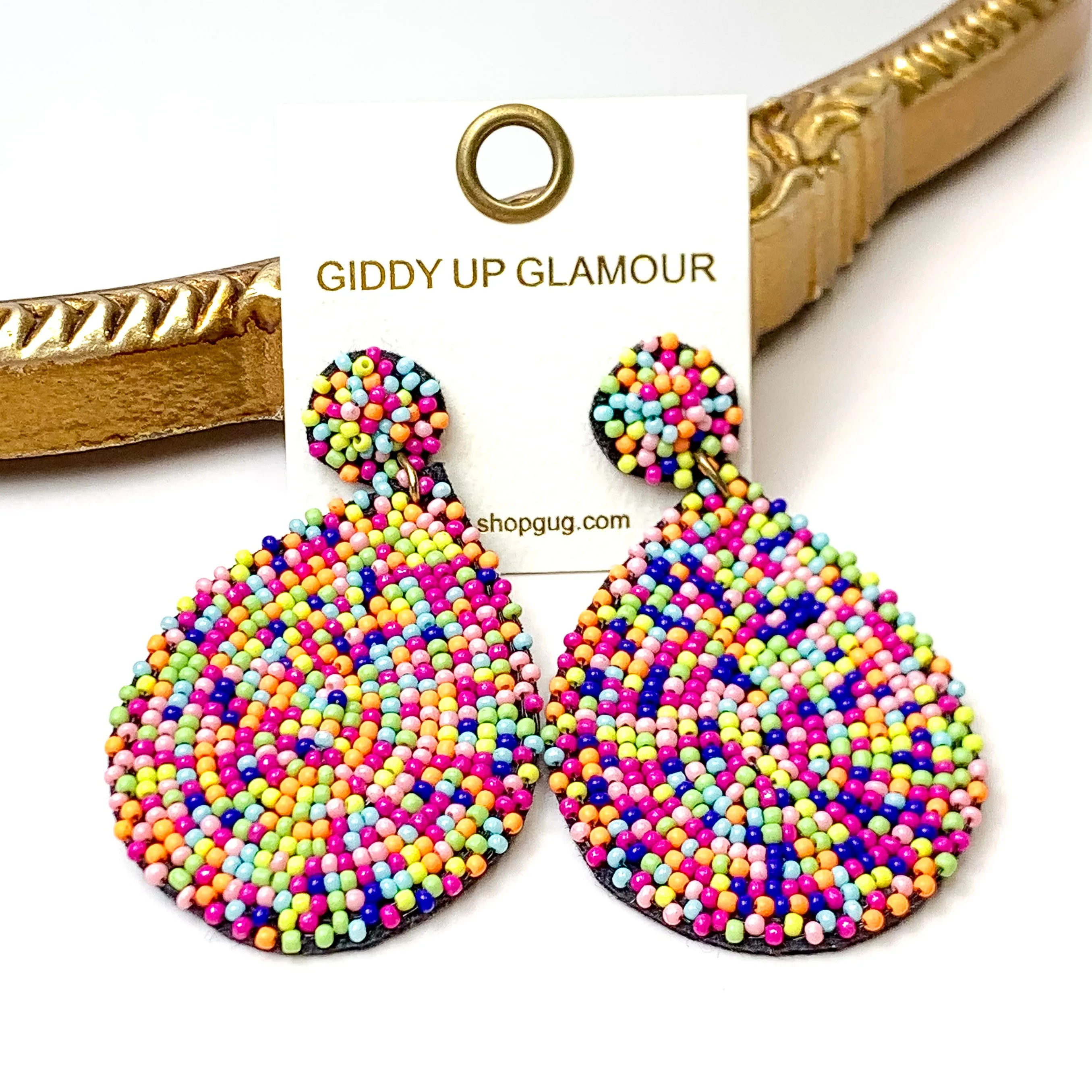 Circle Post Beaded Teardrop Earrings in Multicolor