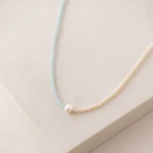 Cora Beaded Necklace Aqua/Creme