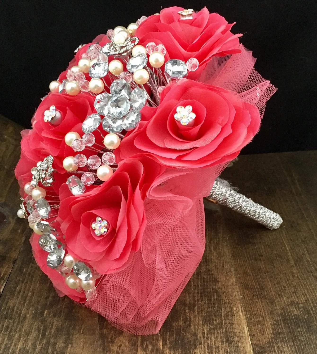 Coral Wedding bouquet brooch, Quinceanera Bouquet, XV Anos, brooch bouquet wedding, brooch bouquet, coral wedding