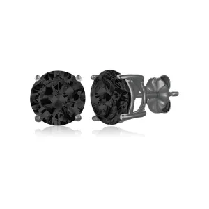 Crislu Black Rhodium Plated Sterling Silver Round Cubic Zirconia Stud Earrings