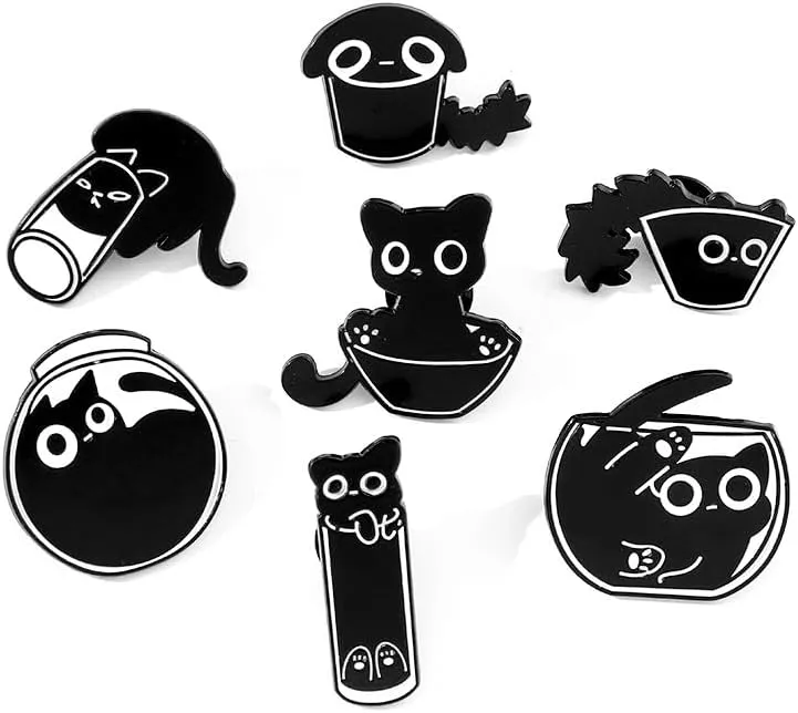 Cute Black Cat Enamel Brooch Pins Cartoon Animal Enamel Pins Badge Clothing Bag DIY Accessories Decor for Women Girls