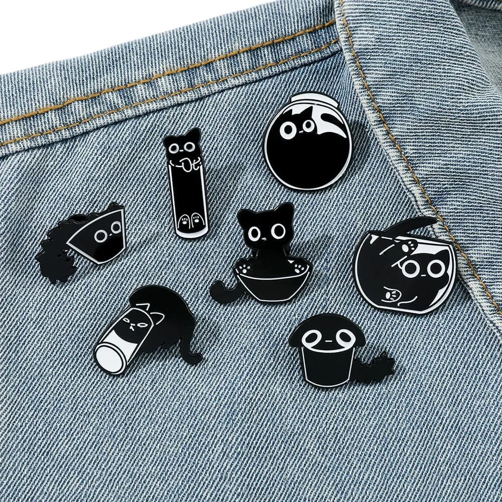 Cute Black Cat Enamel Brooch Pins Cartoon Animal Enamel Pins Badge Clothing Bag DIY Accessories Decor for Women Girls