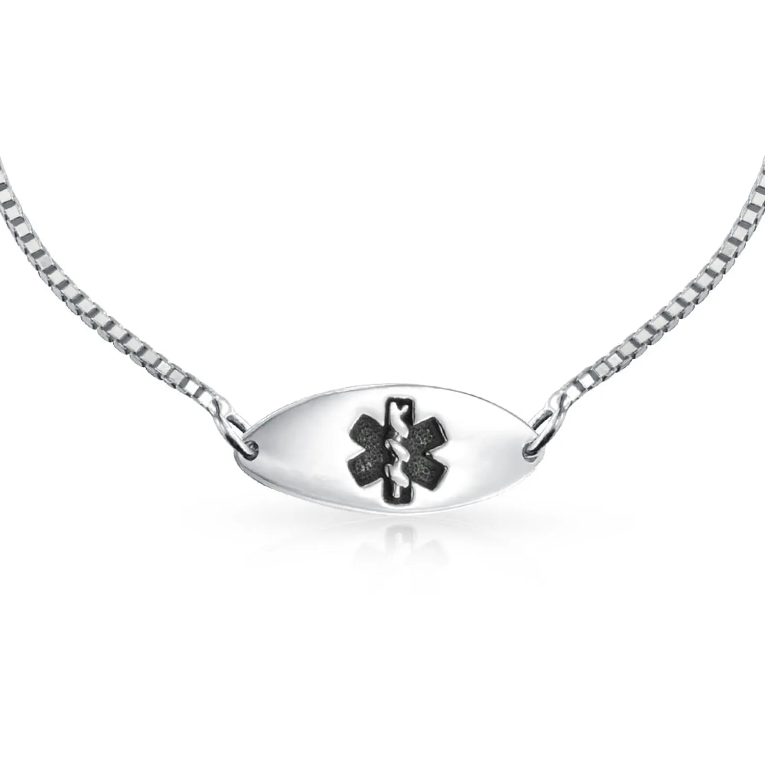 Delicate Thin Oval Medical ID Bracelet in Sterling Silver
