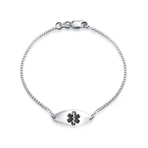 Delicate Thin Oval Medical ID Bracelet in Sterling Silver