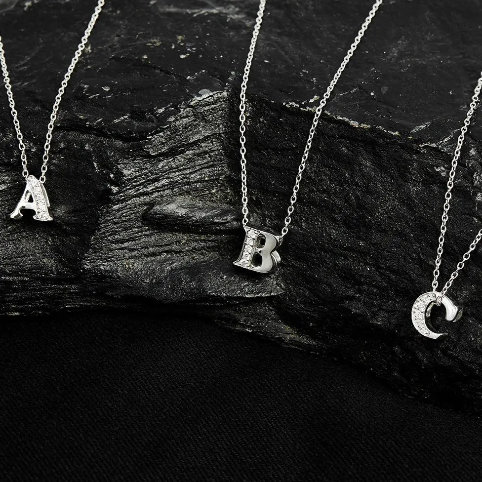 Diamond Initial Letter Pendant Necklace Rose Gold O