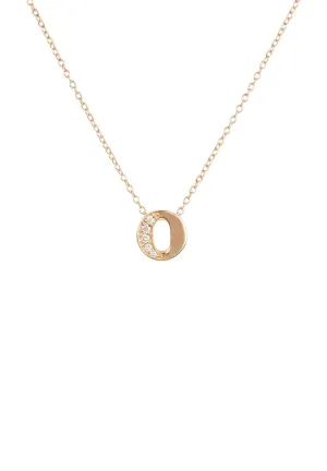 Diamond Initial Letter Pendant Necklace Rose Gold O