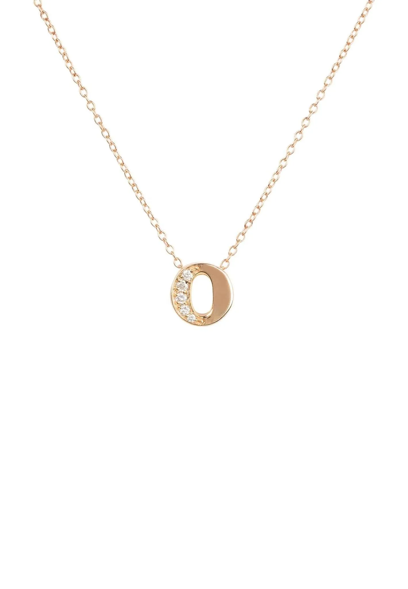 Diamond Initial Letter Pendant Necklace Rose Gold O