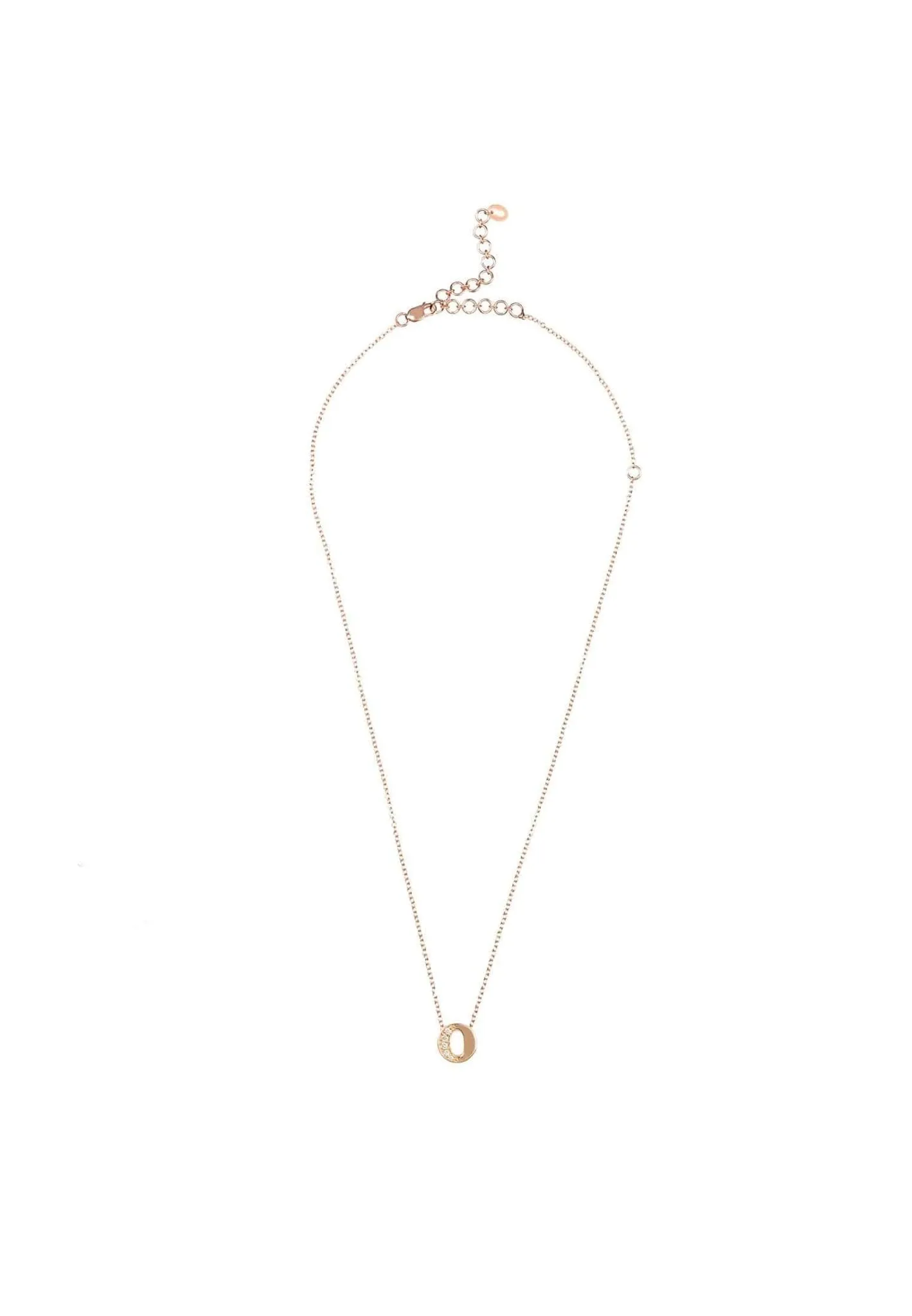 Diamond Initial Letter Pendant Necklace Rose Gold O