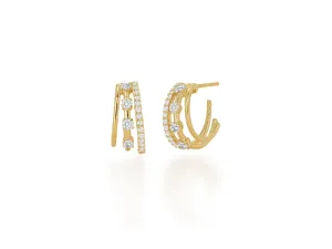 Diamond Triple Row Huggie Earrings