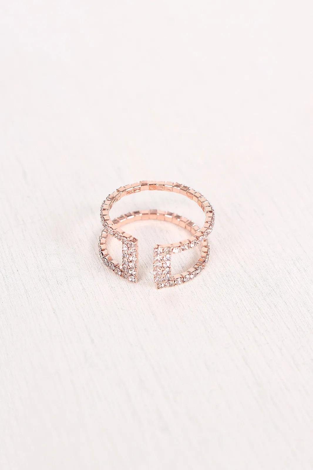 Double Bar Rhinestone Open Ended Ring