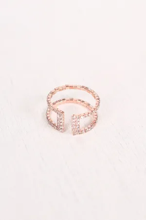 Double Bar Rhinestone Open Ended Ring