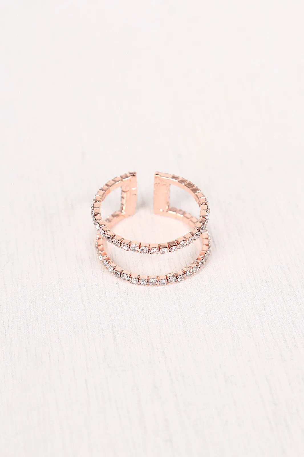 Double Bar Rhinestone Open Ended Ring