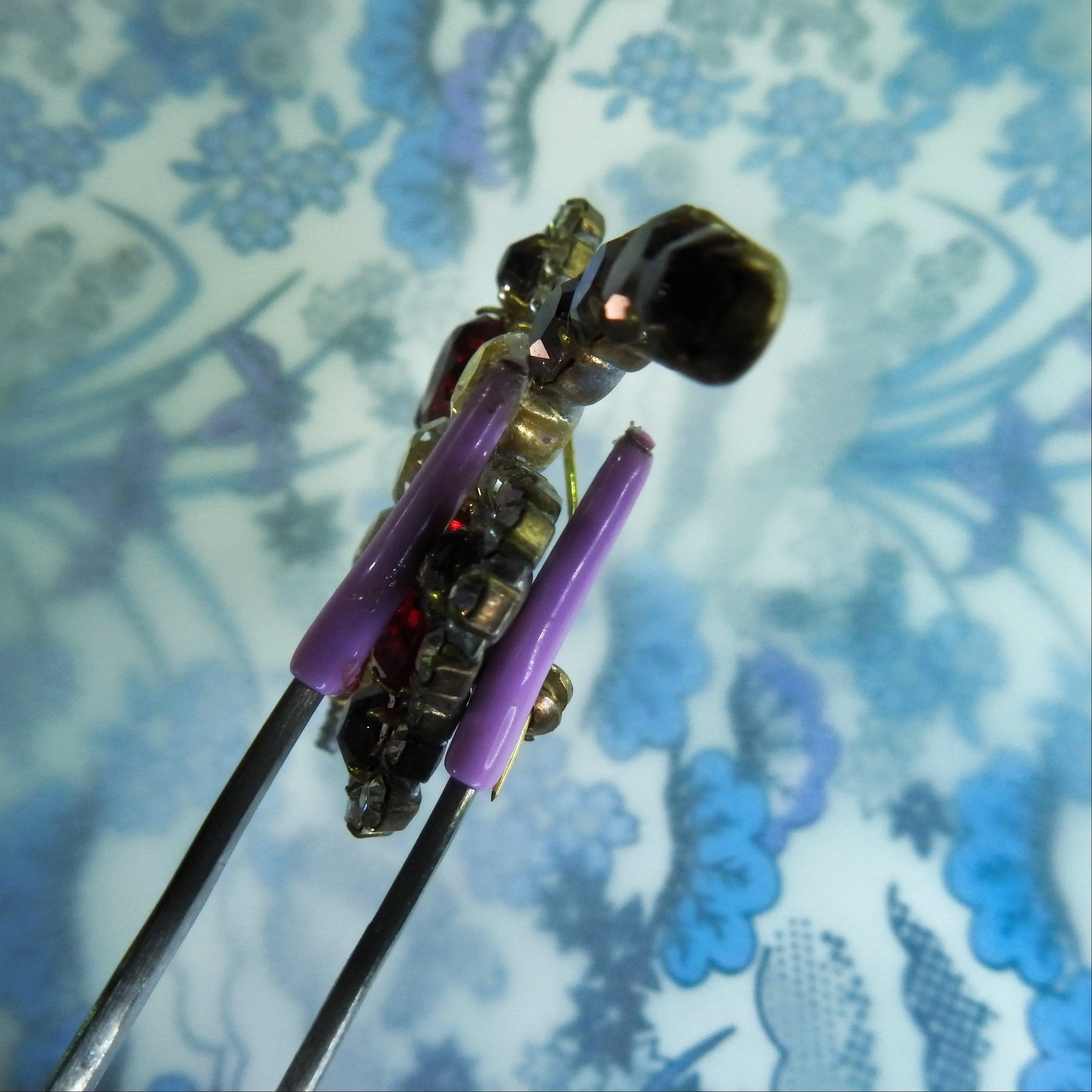 Dragonfly brooch with red shiny Czech glass
