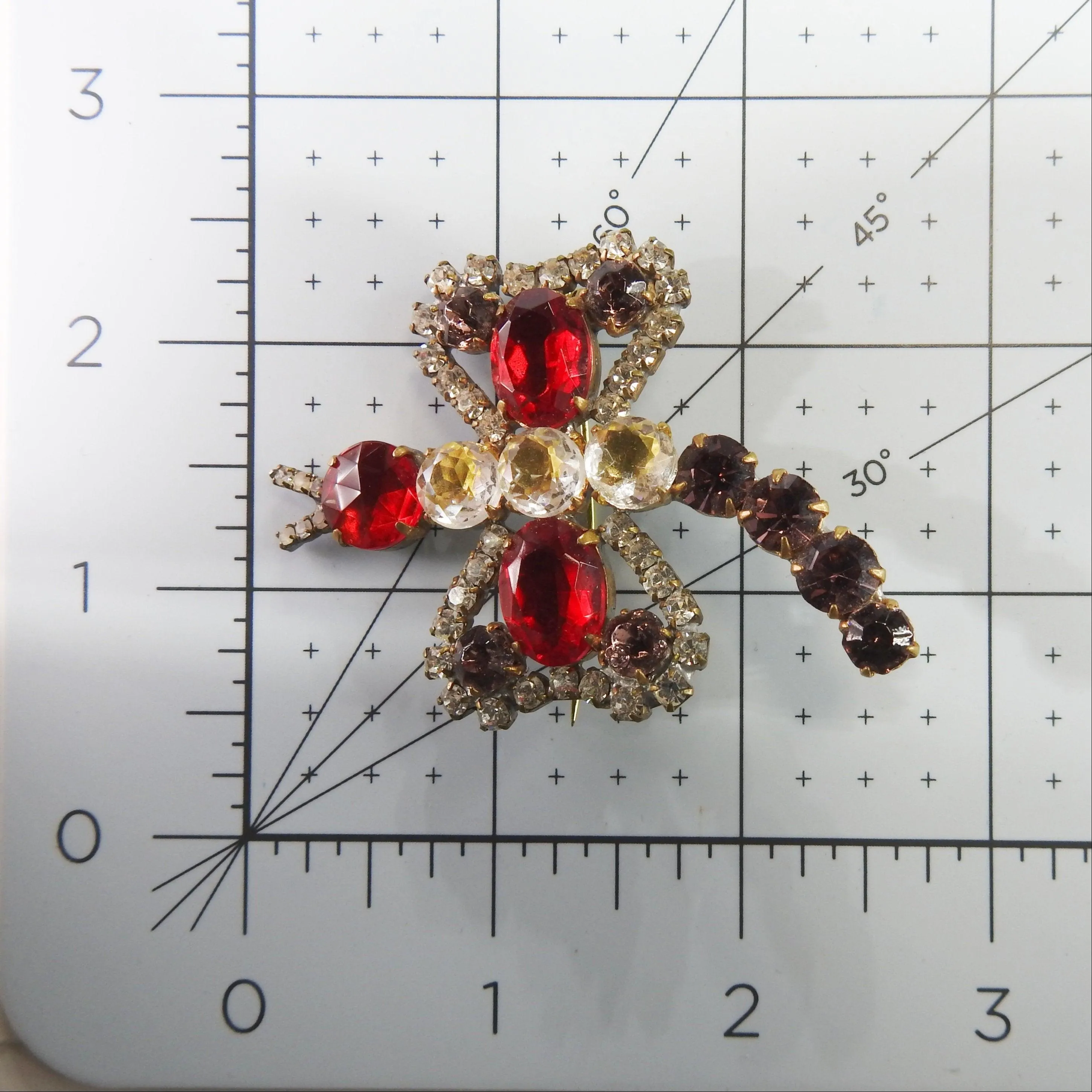 Dragonfly brooch with red shiny Czech glass