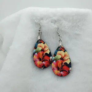 Earrings Tear Drop Orange Flowers