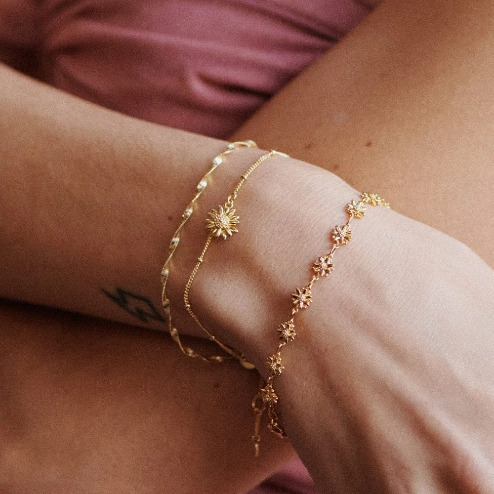 English Daisy Drop Bobble Bracelet 18ct Gold Plate