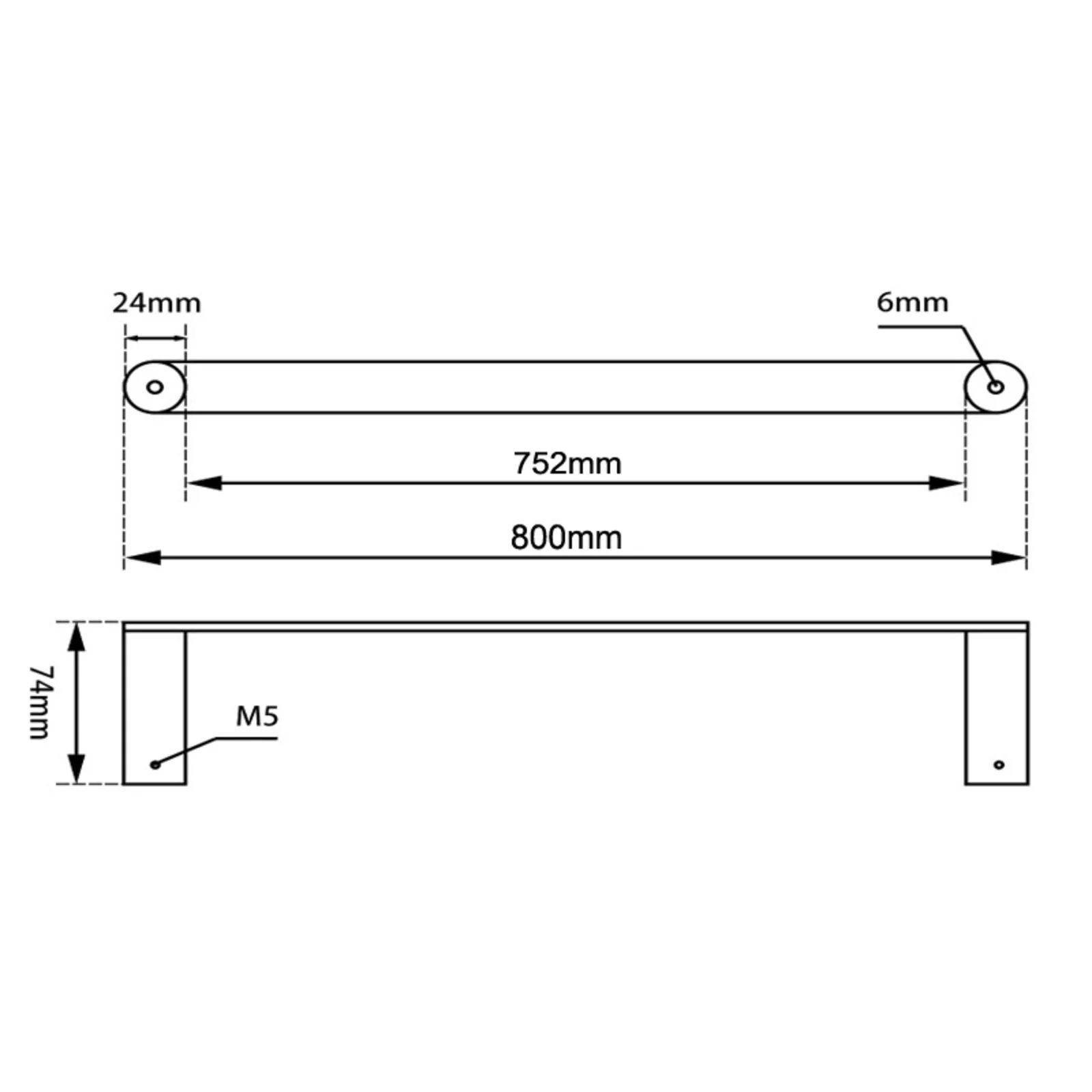 Esperia Matte Black Single Towel Rail 800mm