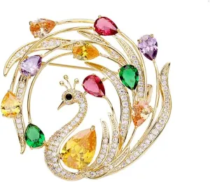 Exquisite Rhinestone Peacock Brooch Pin for Women Girls Gold Plated Fashion Red Green Crystal Bird Animal Brooches Lapel Pins Elegant Dress Accessories Christmas Thanksgiving Birthday Jewelry Gift Souvenir