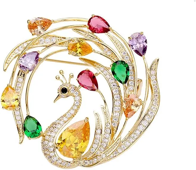 Exquisite Rhinestone Peacock Brooch Pin for Women Girls Gold Plated Fashion Red Green Crystal Bird Animal Brooches Lapel Pins Elegant Dress Accessories Christmas Thanksgiving Birthday Jewelry Gift Souvenir