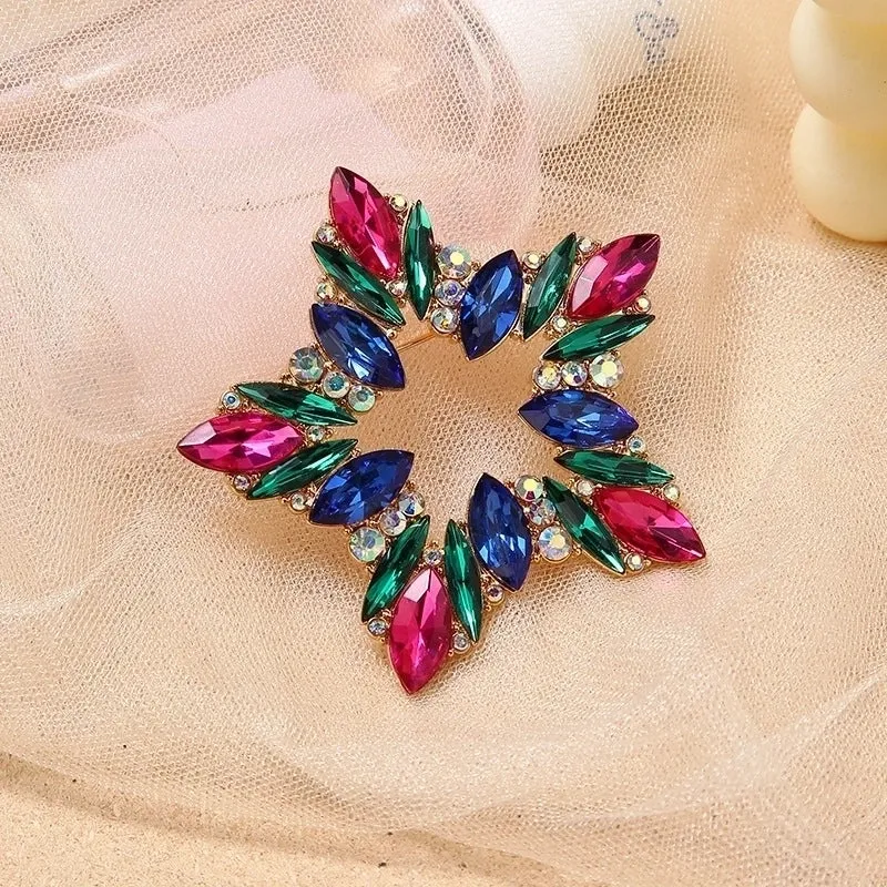 Fashion Pin Pentagram Alloy Plating Inlay Crystal Women'S Brooches