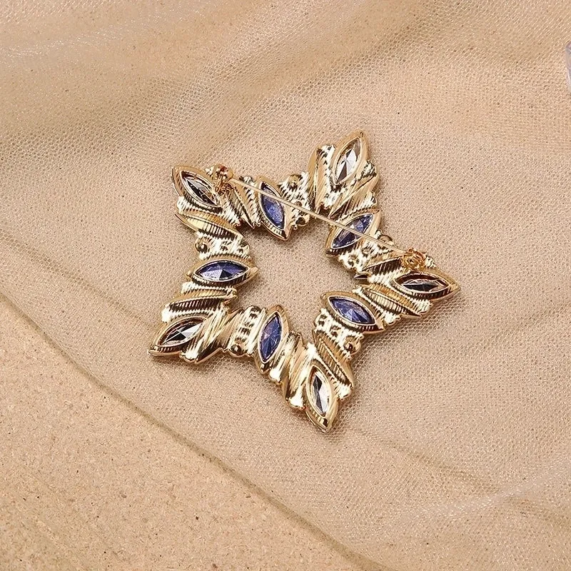 Fashion Pin Pentagram Alloy Plating Inlay Crystal Women'S Brooches