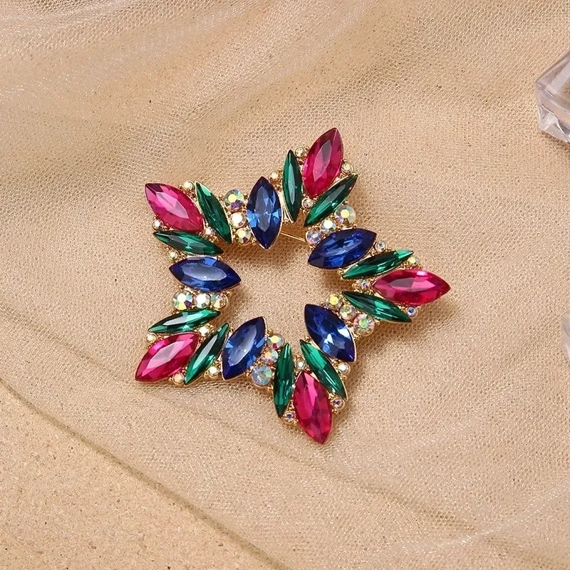 Fashion Pin Pentagram Alloy Plating Inlay Crystal Women'S Brooches