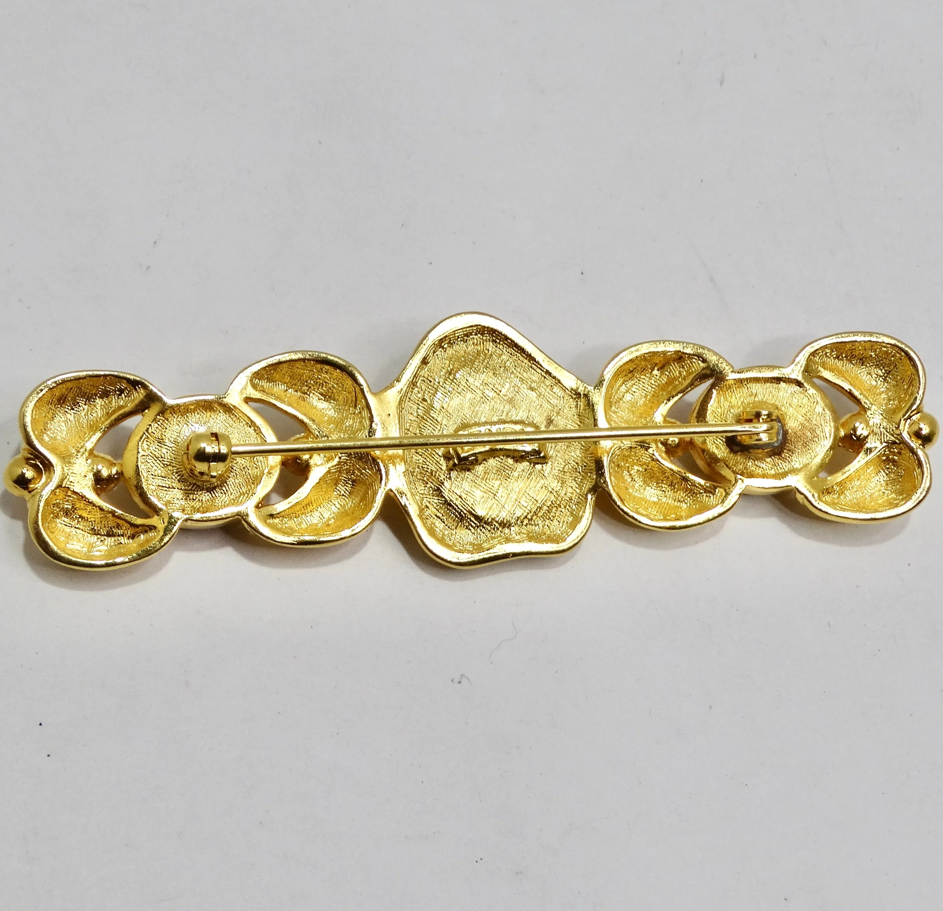 Fendi 1980s Black FF Glass Gold Tone Brooch