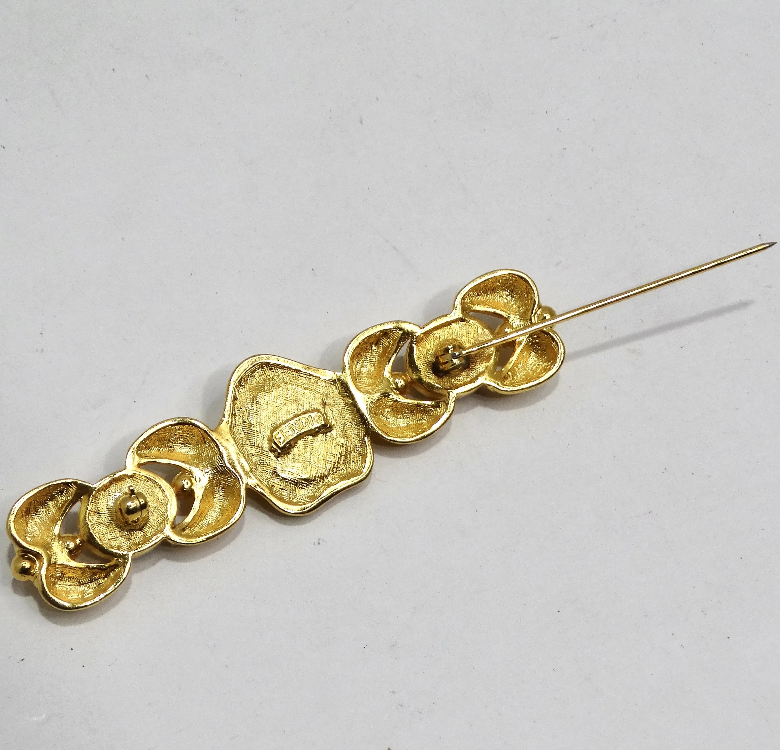 Fendi 1980s Black FF Glass Gold Tone Brooch