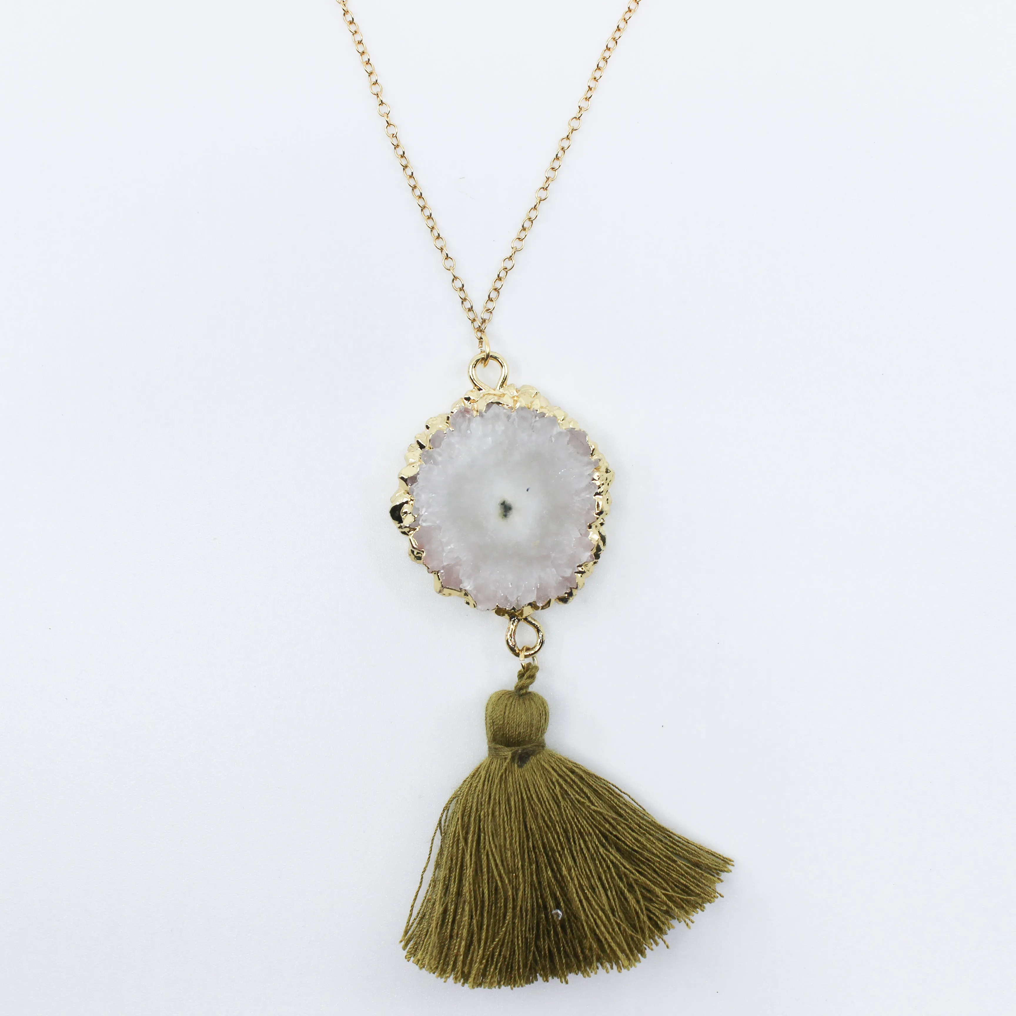 Fringe Strength / White Druzy Tassel Necklace, Unique Necklace, Gold Filled Chain // BH-N029