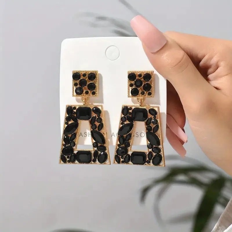 Gemstone Drop Earrings Black