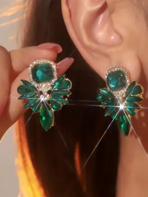 Geometric Colorful Glass Rhinestone Stud Earrings