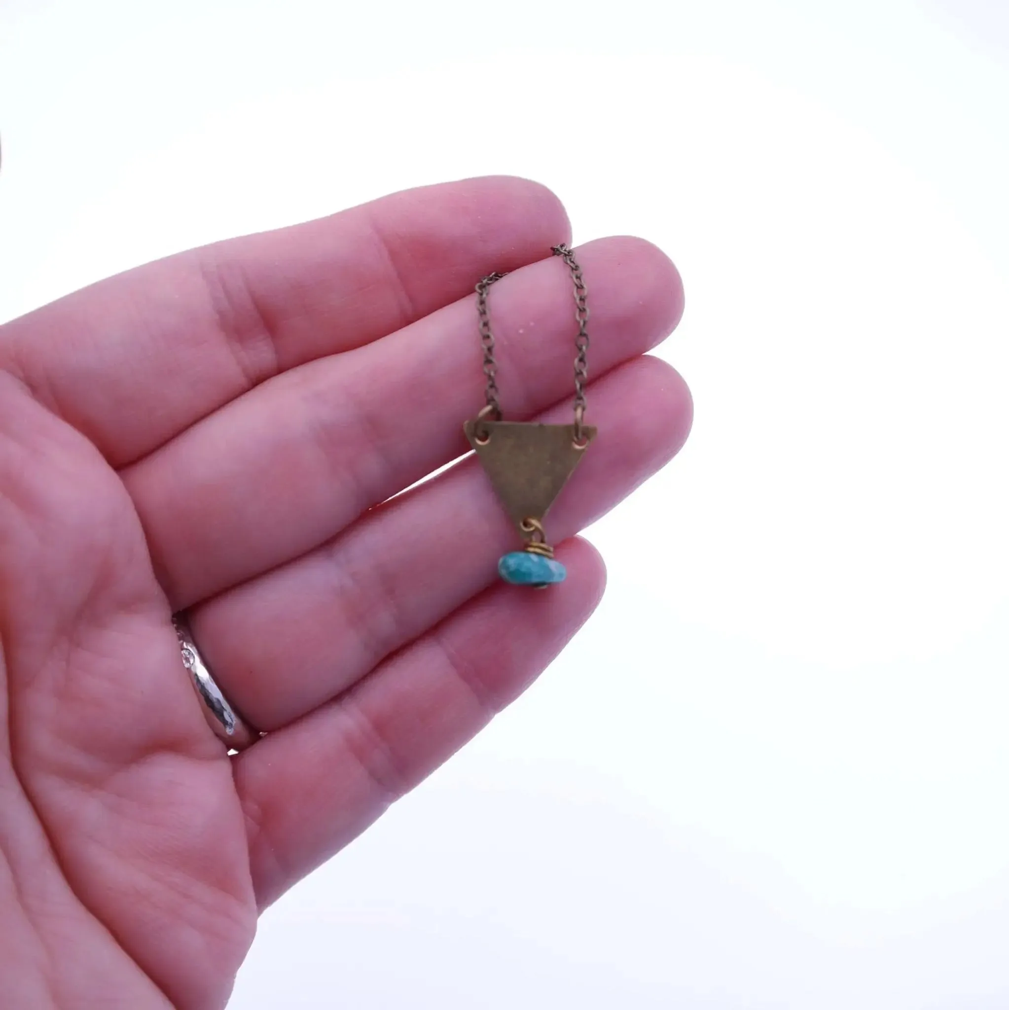 Gold Geometric Triangle Charm Necklace with Turquoise
