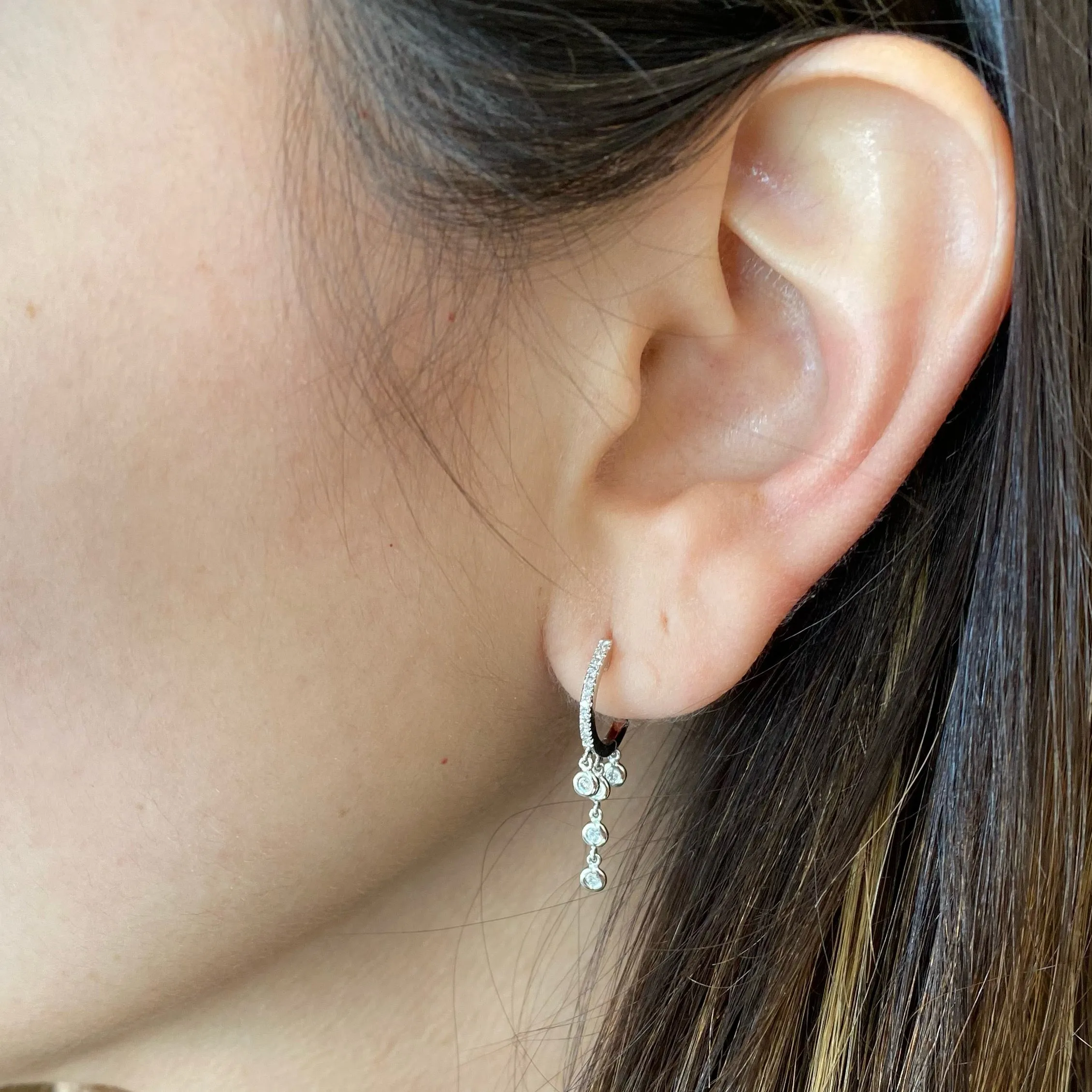 Gold Huggie Earring with Diamond 5-Bezel Drop Earrings