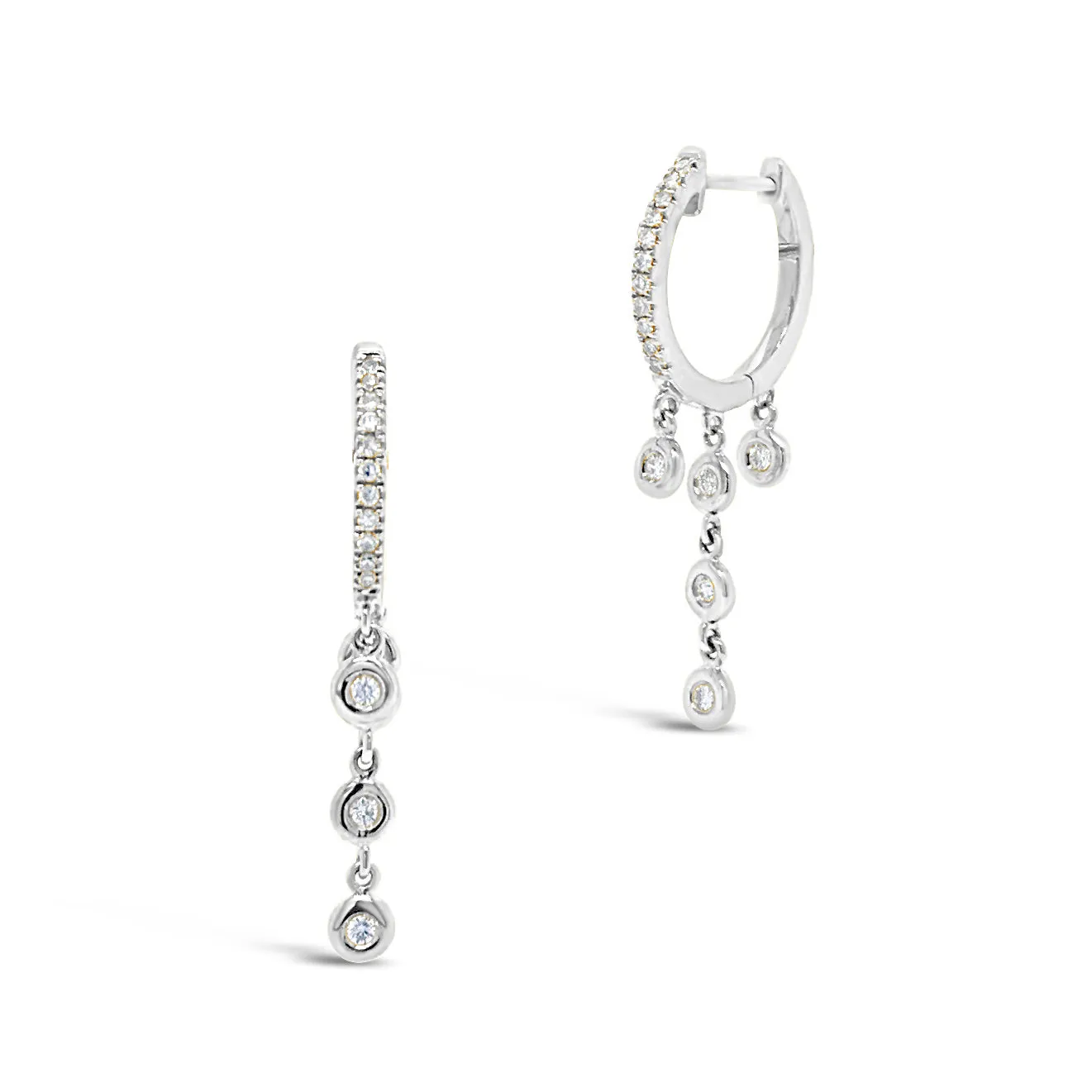 Gold Huggie Earring with Diamond 5-Bezel Drop Earrings