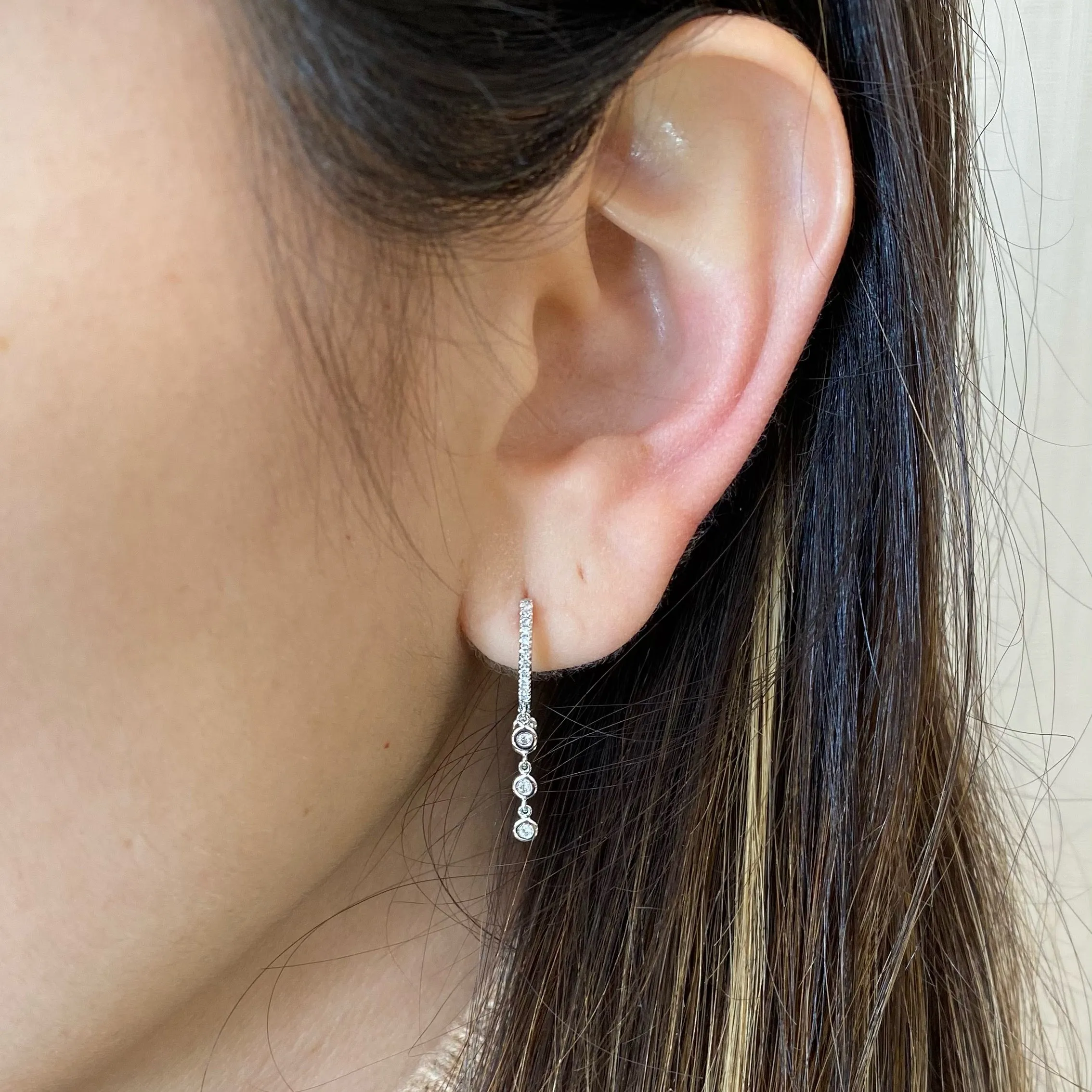 Gold Huggie Earring with Diamond 5-Bezel Drop Earrings