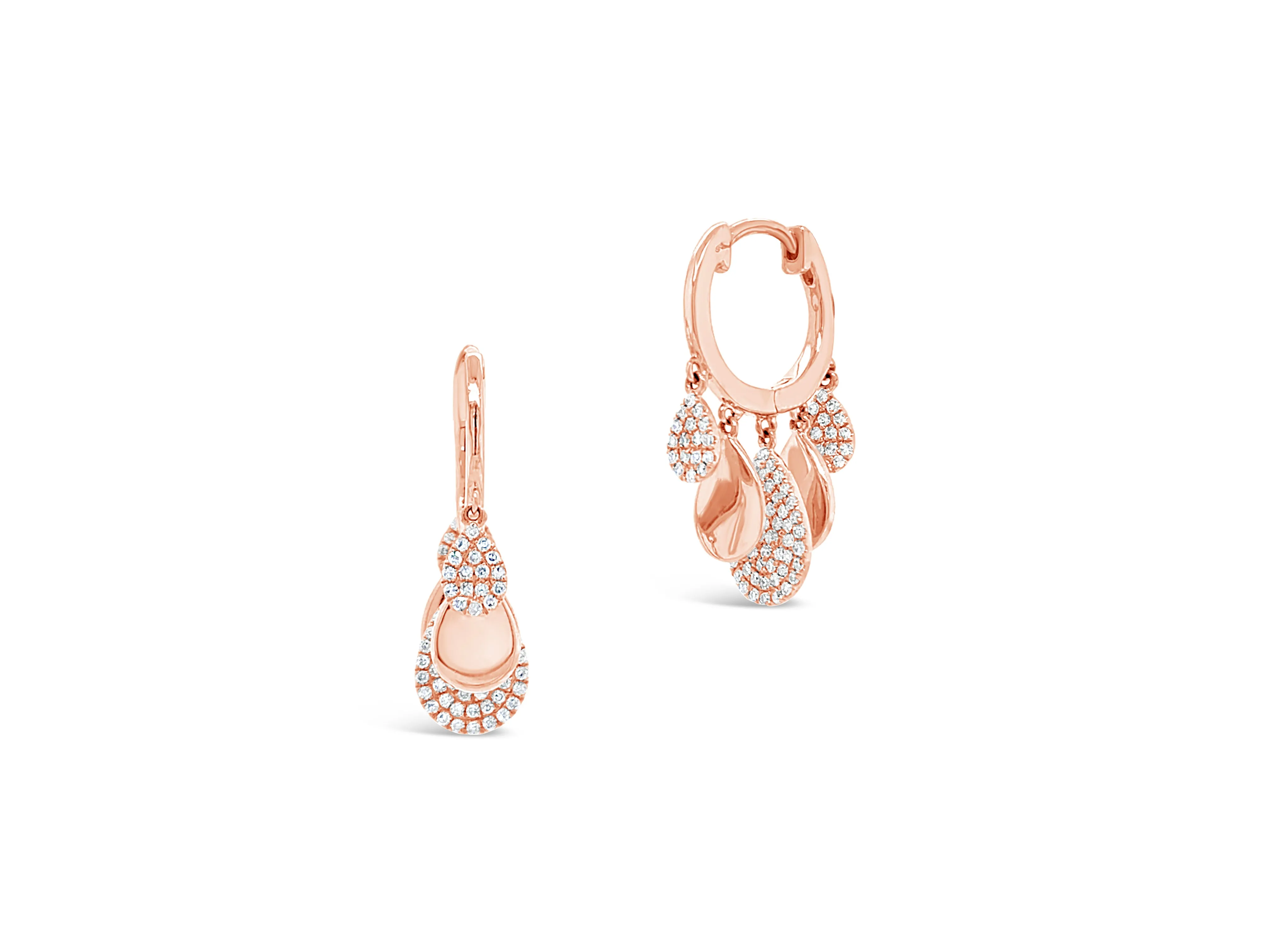 Gold Huggies with Rounded Diamond Teardrops